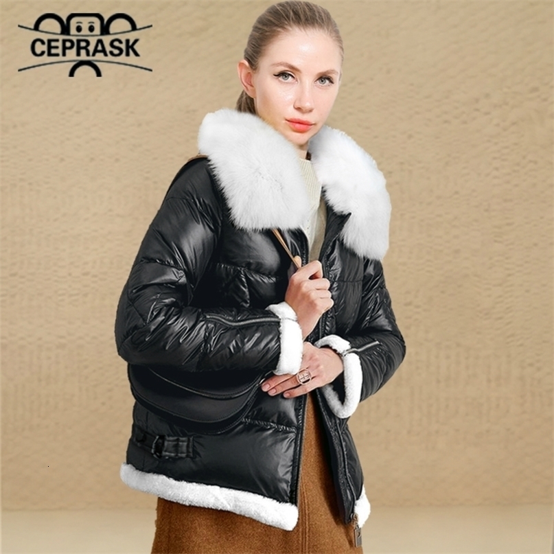 CEPRASK New Winter Jacket Women Plus Size Fashion Women's Winter Coat Hooded Real Fur Warm Down Jackets Parka Outerwear 201217