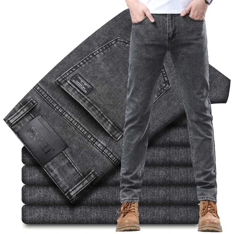 Stretch Pencil Cargo Jeans Gray Men High Street Casual Denim Trousers Fashion Personality Straight Little Feet Mens Pants W250925