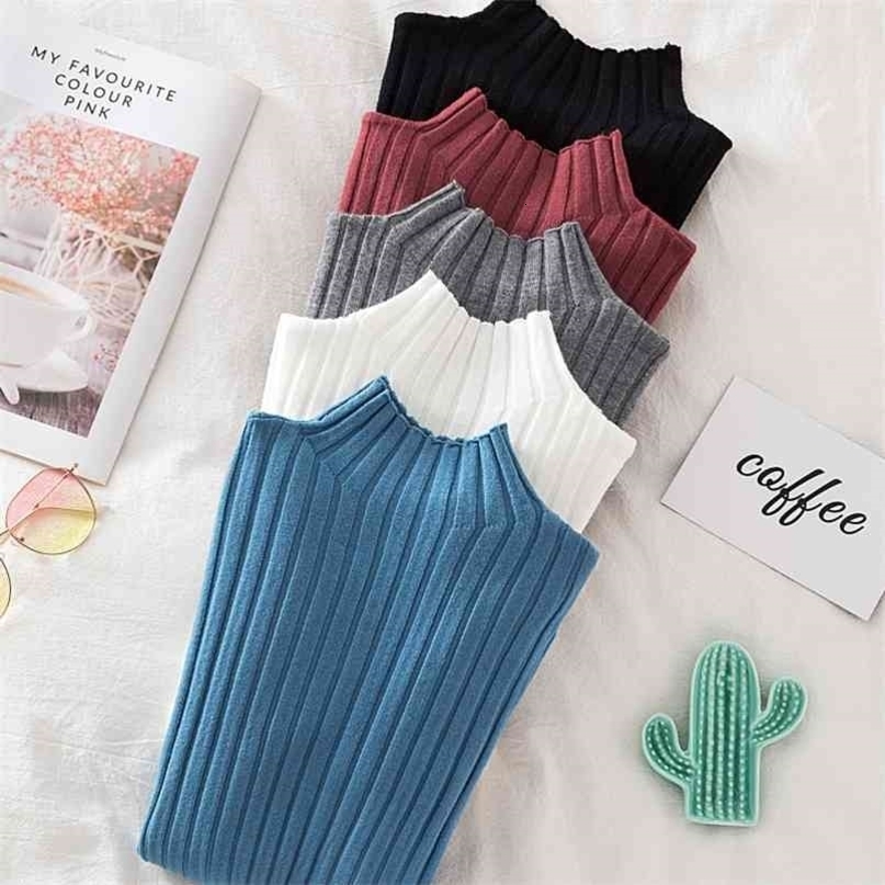 Croysier Pullover Ribbed Knitted Sweater Autumn Winter Clothes Women High Neck Long Sleeve Slim Basic Woman Sweaters Tops 210917