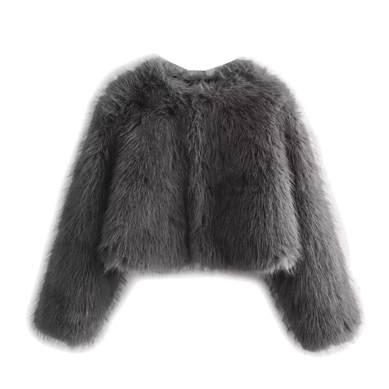 Spring Womens Cardigan Jacket Round Neck Pocket Fur Coat Solid Loose Suede Jacket Streetwear Vintag Outerwear 241115Zy