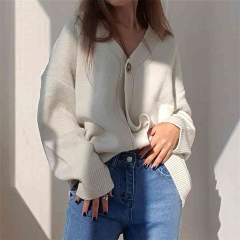 Colorfaith Winter Spring Women's Sweaters V-Neck Buttons Cardigans Oversized Fashionable Korean Lady Knitwears SWC18190 210917