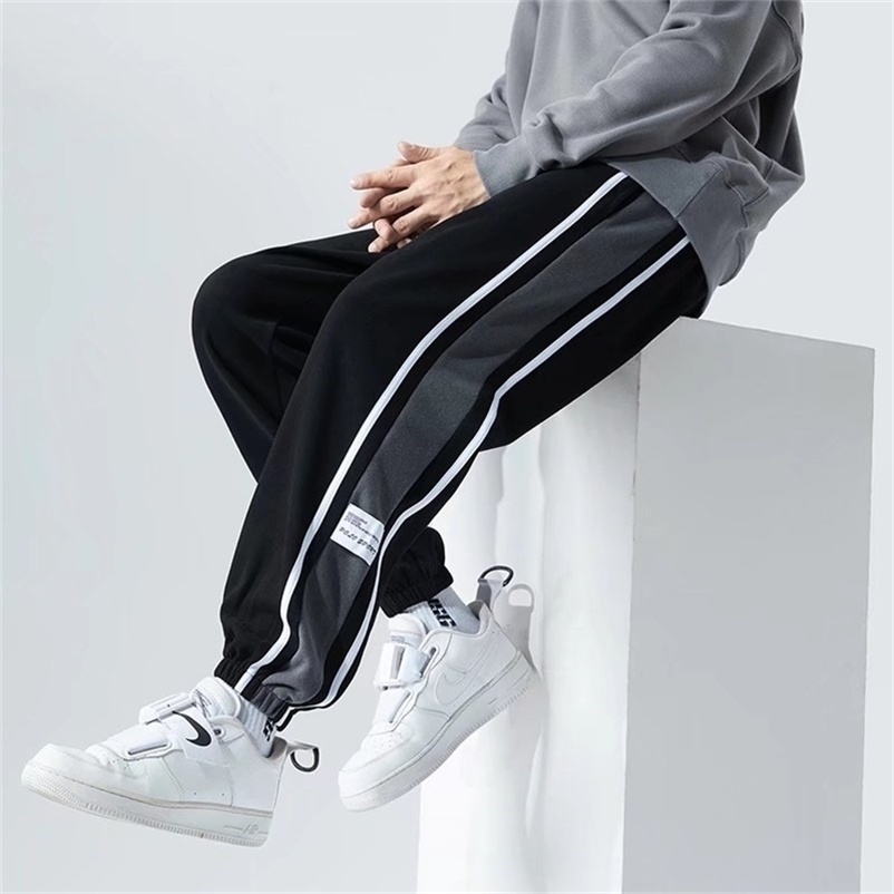 Men's Pants Side Striped Casual Pants Men Oversized Baggy Wide Leg Trousers Elastic Waist Streetwear Joggers Fashion Harajuku Men Pants 5XL 220