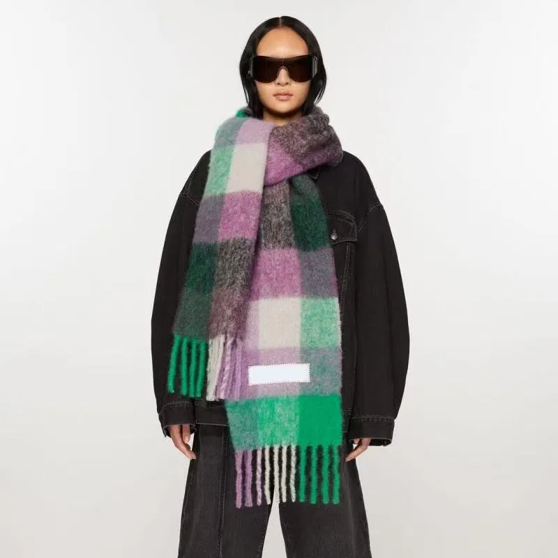 designer scarf for woman luxury scarf winter scarf wool scarf Thickened long scarf warm rainbow checkered shawl mohair scarf ac scarf