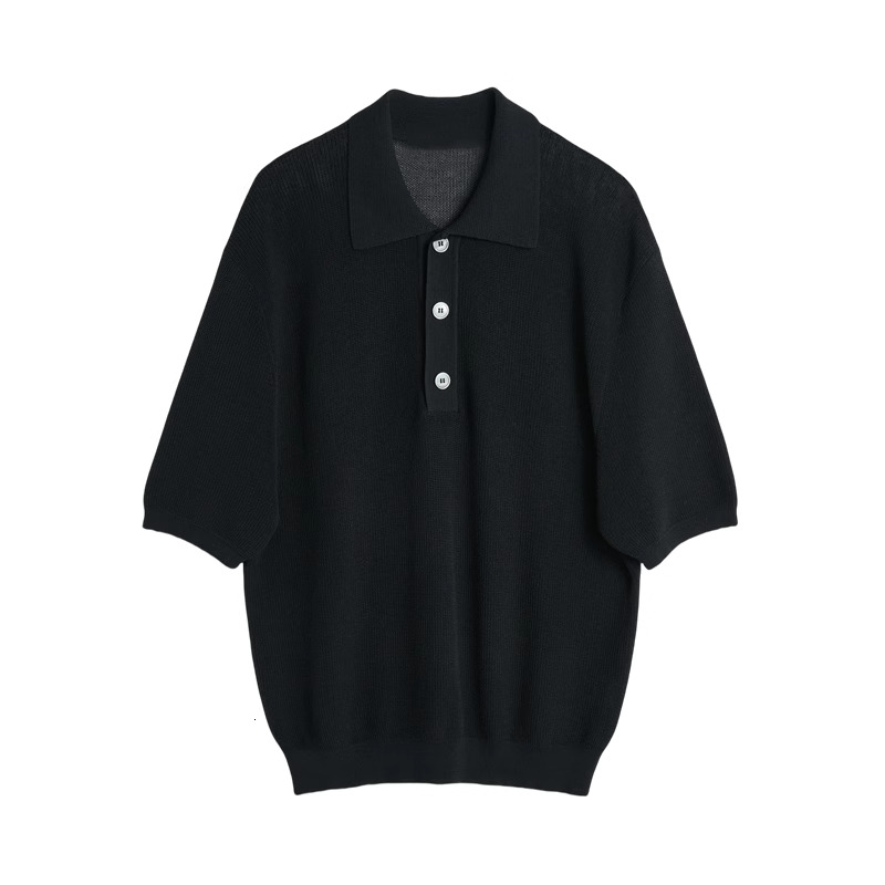 Men's Polos Our Legacy 24SS Black Knitted Stretch Short Sleeve Casual Loose Summer Versatile Layered Polo Shirt