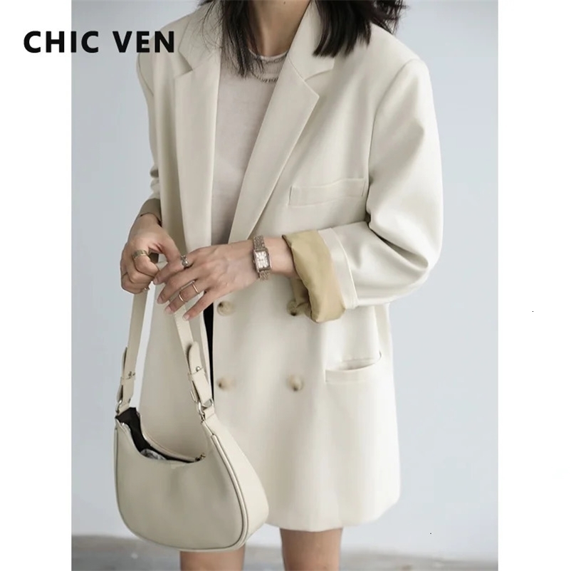 CHIC VEN Autumn Fashion Womens Blazer Casual College Style Solid Color Office Lady Coat Long Sleeve Loose Women Clothes Top 240229
