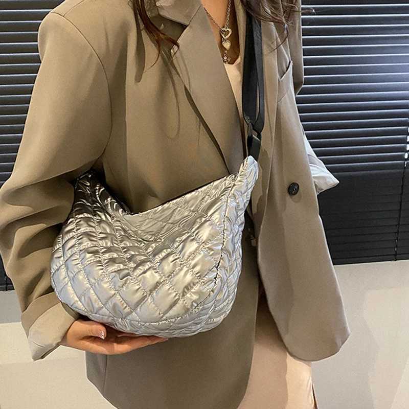 Womens Vintage Nylon Shoulder Underarm Bag Female Casual Waterproof Crossbody Hobo Bags Lady Quilted Space Cotton Handbag Z250923