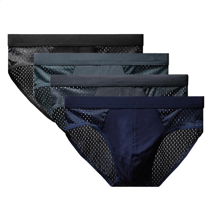 Mens underwear thin breathable triangle pants ice silk Mesh sexy square corner shorts y250420Z