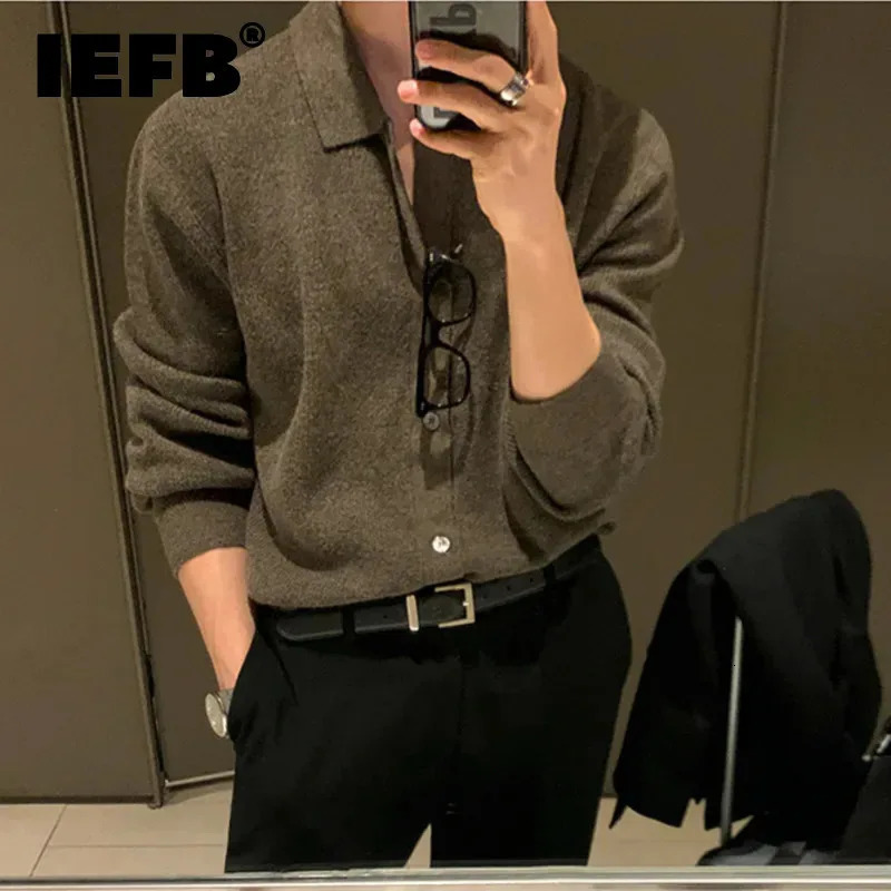 IEFB Cardigan Mens Sweater Autumn Korean Fashion Loose Trend Light Long Sleeve Knitted Solid Color Male Tops Casual 9A5469 250922BJ