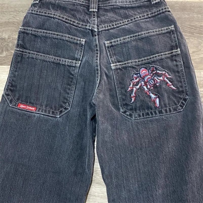 Men Jeans JNCO Y2k Hip Hop Spider Graphic Baggy Jeans Retro Black Pants Mens Womens Harajuku Gothic High Waist Wide trousers Trousers Denim Pants