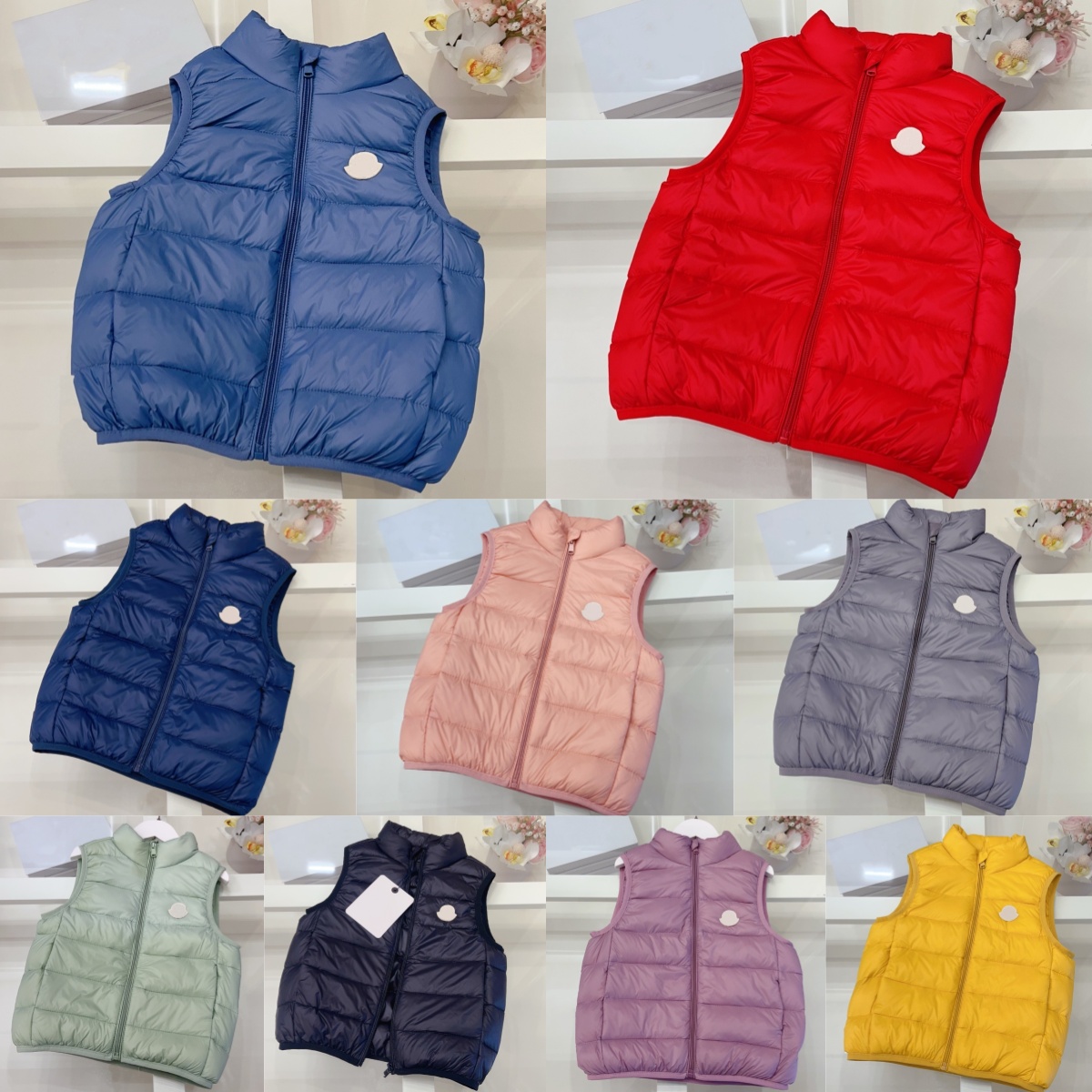 Kids Clothes Boys Girls Designer Waistcoats Toddlers Baby Winter Vests Children Youth Warm Clothing Black Red Grey Pink Sleeveless Outwears Yello-image-1053293437