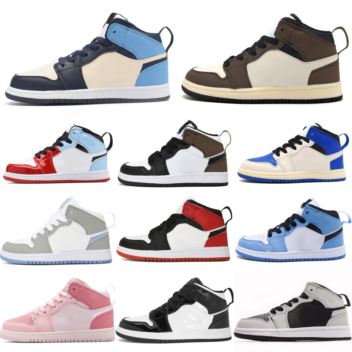 1 J1 Baby Kids High Basketball Shoes Trainers 1s Obsidian Chicago Girls Boys BLACK WHITE DARK MOCHA Casual Shoe Candy Bred Pine Green Outdoor Joggin