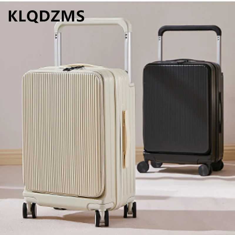 KLQDZMS Luggage Travel Bag Front Opening Boarding Case USB Charging Trolley Case 20222426Inch Womens PC Cabin Suitcase W250920-image-1077042649