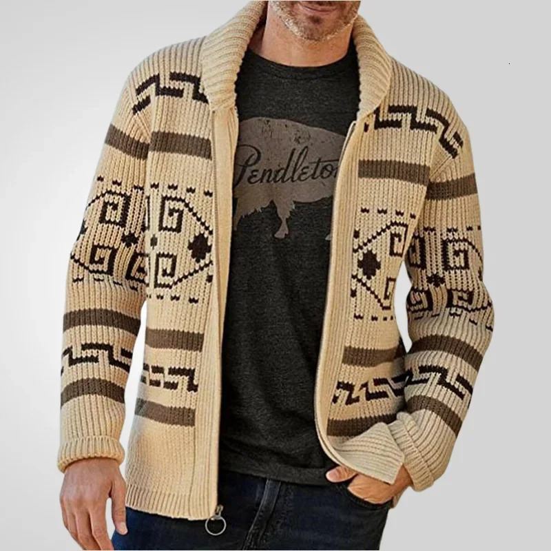Cardigan Men Knitted Sweaters Zipper Coat Full Sleeve Turn Down Collar Print Knit Thick Slim Fit Coats Open Stitch Autumn Winter 250922BJ