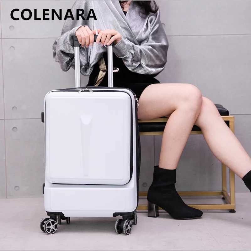 KLQDZMS 20Laptop Suitcase Front Opening Boarding Box USB Charging Multifunction Trolley Case 24 Inches Universal Wheel Luggage W250920-image-1077042005