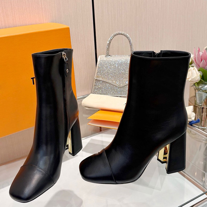 Swing Platform Ankle Boot 1AID09 Ladies Supple Lambskin Boots Designer motorcycle Boots Womens Thick Heel Zipper Boots Leather Outsole Size 34-41