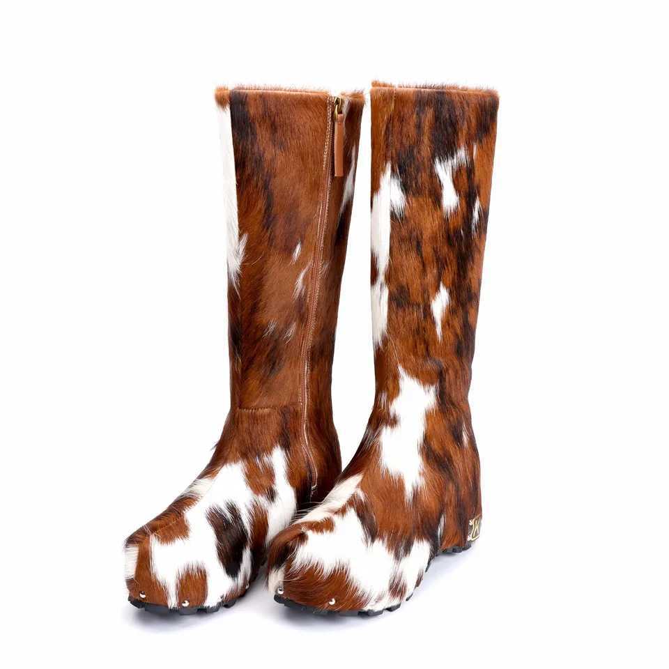 Womens Real calf hair Platform Knee High Boots for woman 2025 Winter Warm With Real Wool Inside Q250925