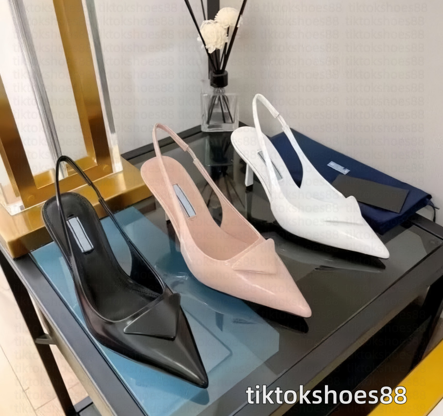 NEW Dress Shoes Designer Sandals Pointed High Heels Women Pump Brand Luxury Patent Leather Flat Shoes Inverted Triangle Sandal Fashion Dress Shoe Sz