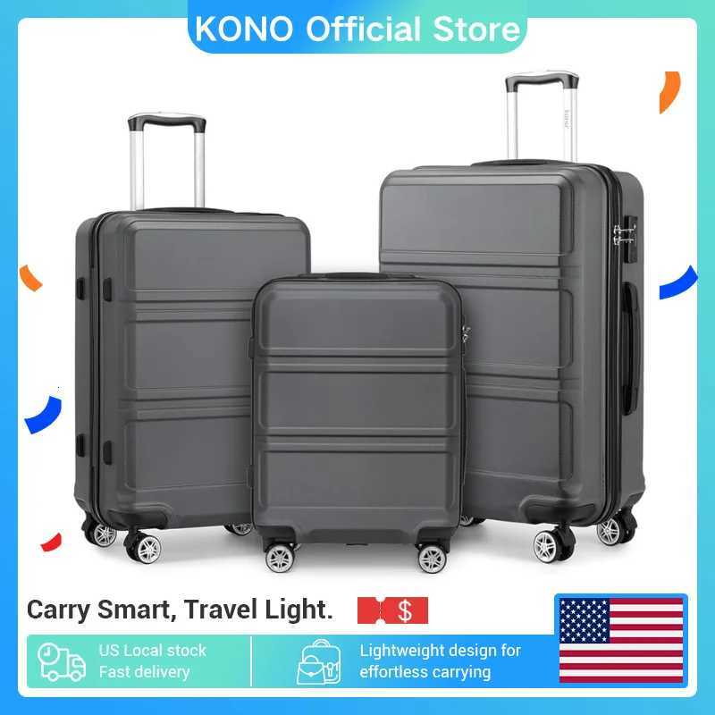Kono 3Piece Travel Suitcase Set Hard Shell Luggage with TSA Lock 20 24 28 Lightweight 360 Wheels W250920-image-1077042049
