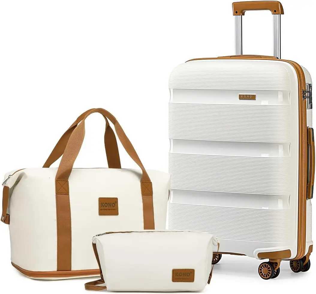 Kono Luggage Sets 3 Piece Hard Shell Travel Trolley 4 Spinner Wheels Lightweight Polypropylene Suitcase with TSA Lock W250920-image-1077044464