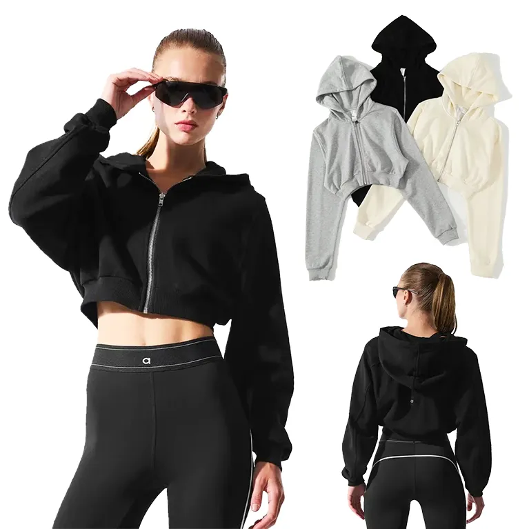 Yoga Short Sleeve Autumn and Winter Hooded Sweatshirt Sportswear Yoga Suit Fashionable and Versatile Pure Color-image-1077096293