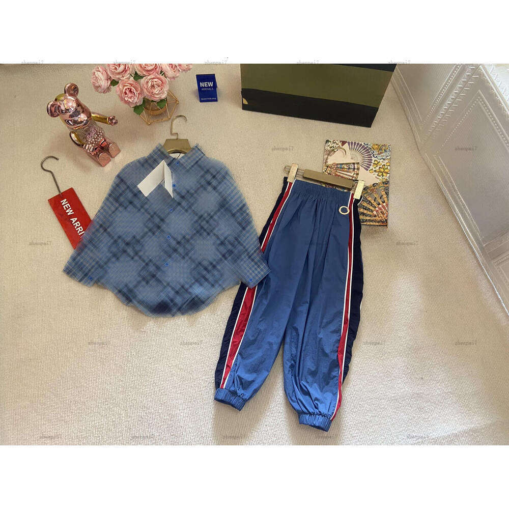Top baby Tracksuits boys shirt set autumn kids designer clothes blue single-breasted shirt and Casual pants A679X19N169-image-1077035318