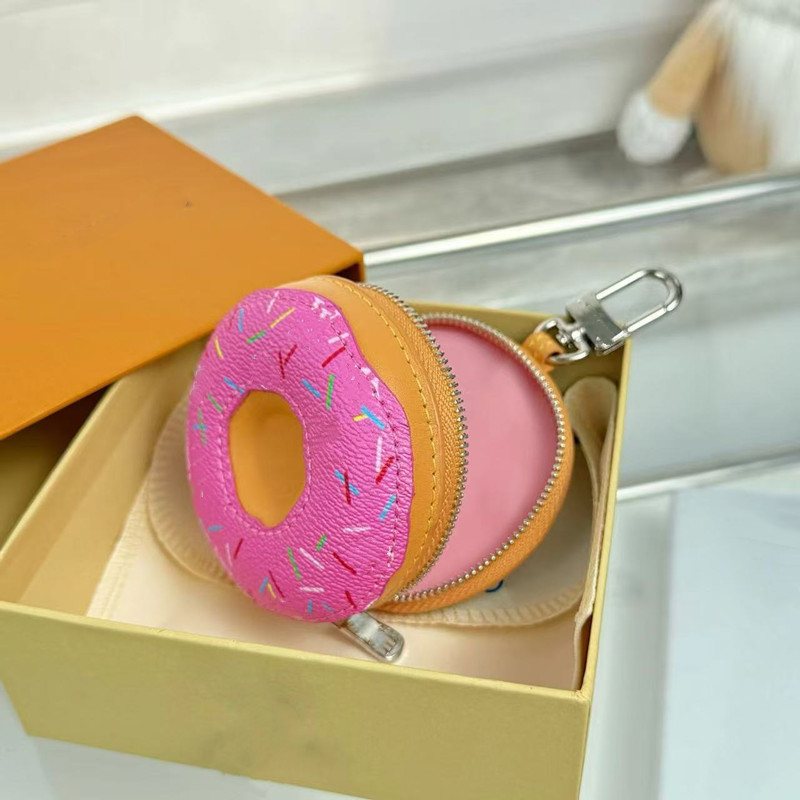 Designer Donut Bag Charm wireless earphones case.Leather Keychains For Women Monogram Pouch Fashion Pendant Mens Designers short wallet Bag Key Chai