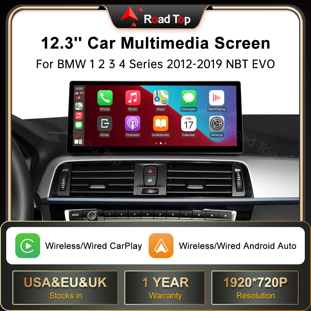 RoadTop 12.3 Wireless CarPlay Multimedia Linux Car Screen For BMW Series 1 2 3 4 F20 F21 F22 F45 F30 F31 F32 F33 F45 NBT EVO 2012-2019