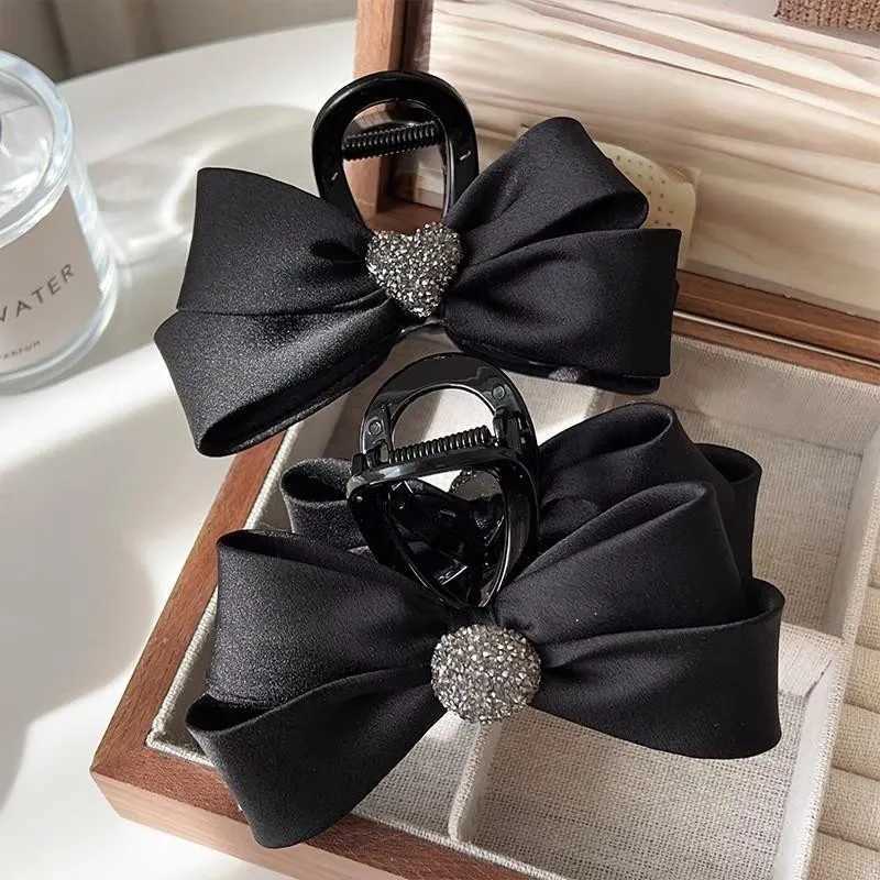 Elegant Temperament Fabric Bow Hair Clip For Woman Rhinestone Love Shark Clip Fashion Girl Ponytail Hair Clamp Hair Accessories W250928-image-1077410498