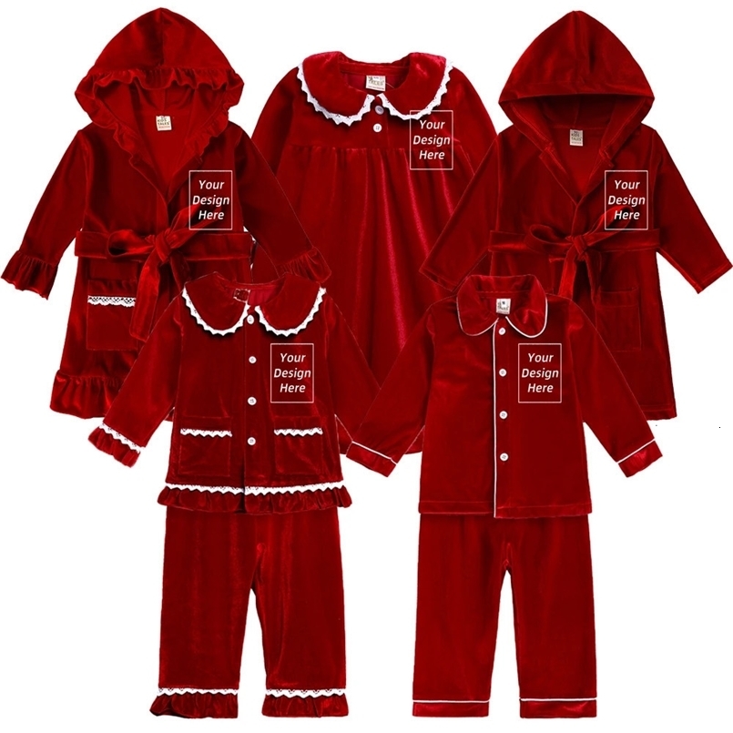 2026 New Custom Kids Christmas Costume perfume Red Velvet Print Overalls Family Match Boy cologne Girl Robes Dress Suit First Xmas Gift Clothes 2410