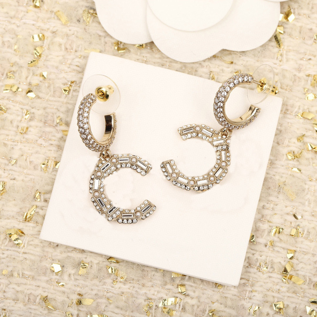 Luxury quality Charm drop earring with diamond small half round shape have stamp PS7616A