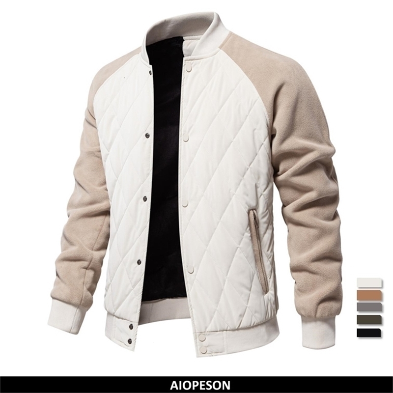 AIOPESON Mens Patchwork Thick Fleece Lined Baseball Bomber Jacket Winter Warm Outwear Jackets Coats for Men Y250906