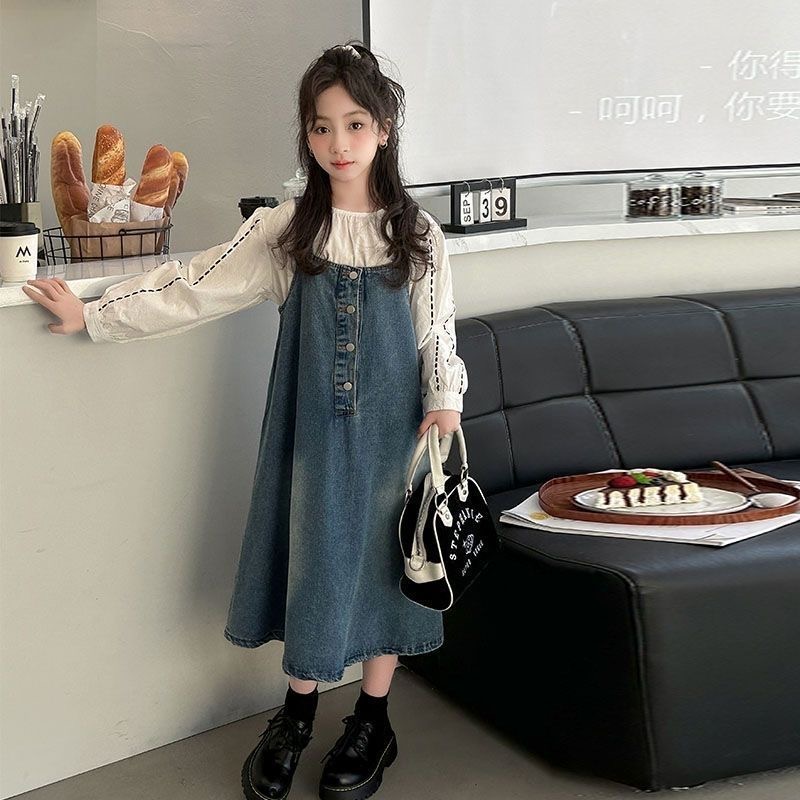 D391 Girls dress spring and autumn 2025 new style casual versatile knitted skirt for middle and large children bottoming sweater princess dress-image-1077314236