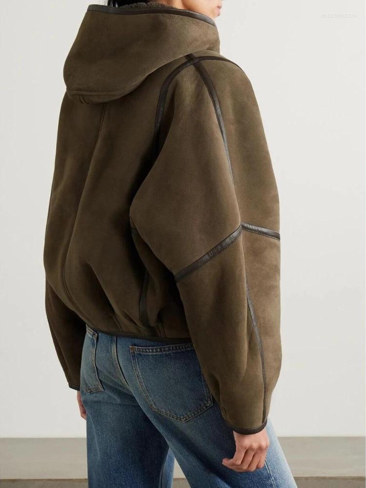 Women's Jackets Warm Solid Suede Short Hoodie Women Fashion Long Sleeve Single Breasted Leather Coats 2025 Lady Autumn Winter Chic Casual