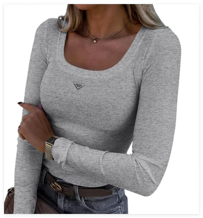 d top 2026 New Womens Letter T-shirt Long Sleeved Base Shirt Black White Colors Tees Ladies Clothes Classic Elastic Slim Tops d top 36d