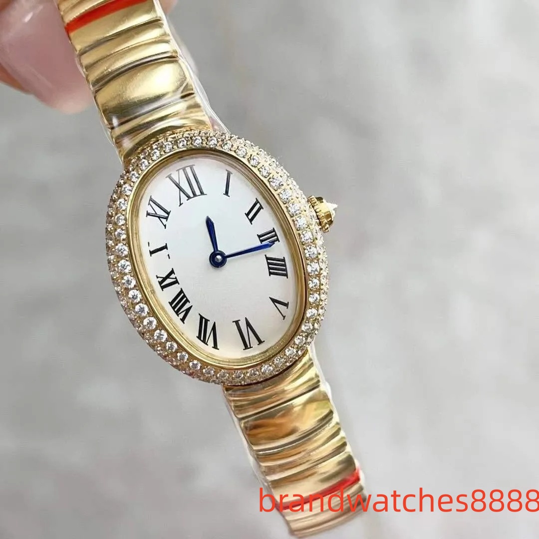 U1 Top AAA Luxury Designer Womens Vintage Blue Pointer Bathtub Watch Double Diamond Bezel Baignoires Roman Number Quartz Stainless Clock Oval Lady w
