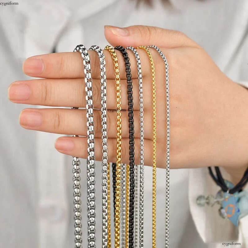Wholesale 2mm 3mm Hip Hop Gold Plated Men Women Bulk Chain Necklace Stainless Steel Round Box Chains Link for Jewelry Making