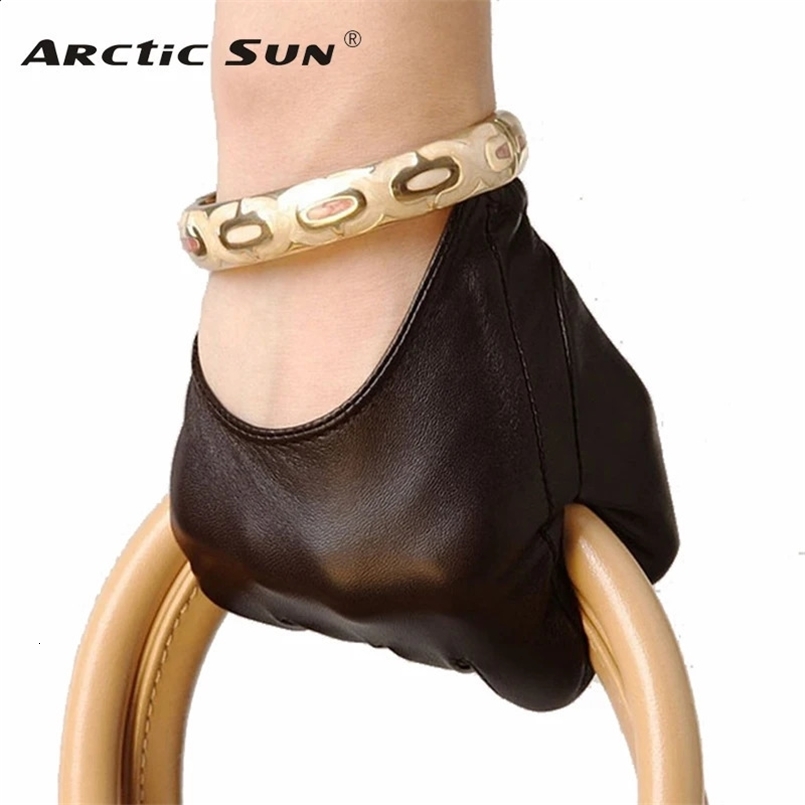 Womens Short Half Palm Trendy Performance Genuine Leather Fashion Sheepskin Gloves L098N 240927