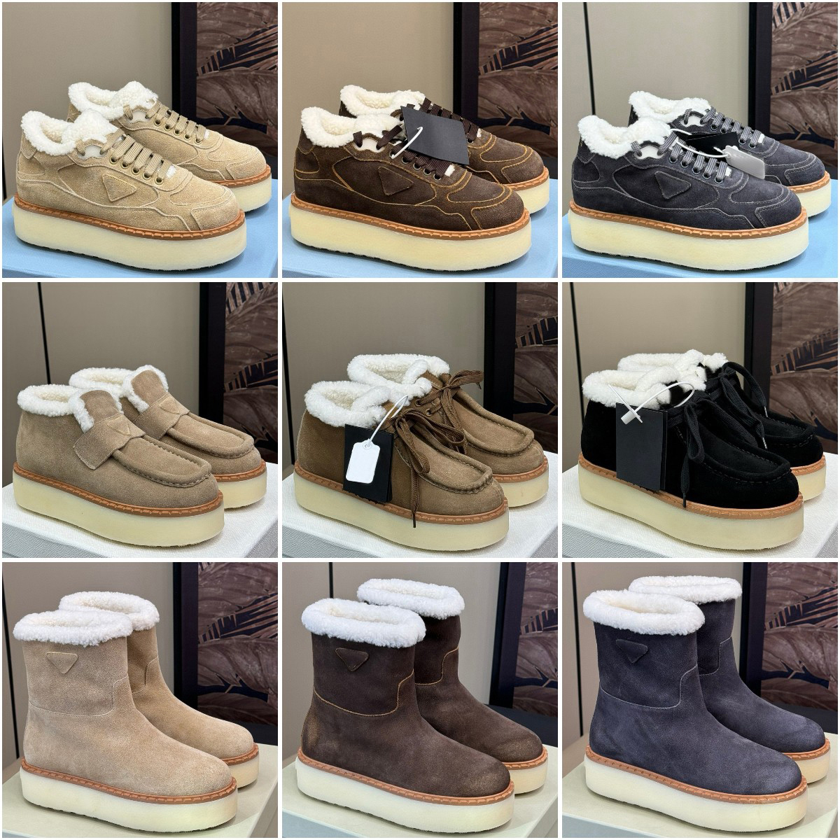 Designer Shoes Women Platform Snow Leather Suede Ankle Sneakers with Shearling Lining Warm Casual Ski Boots for Winter Spring and Fall