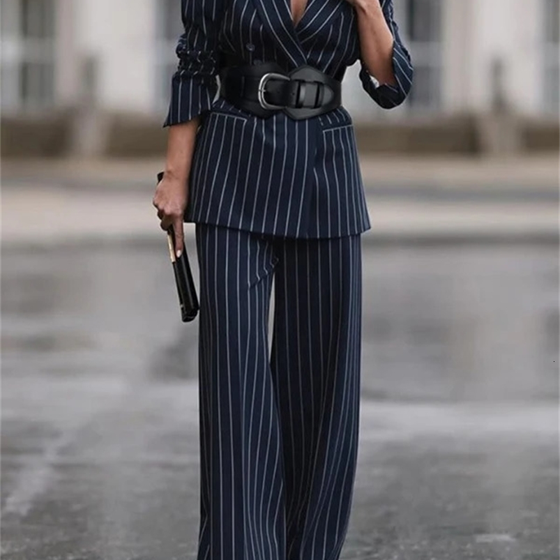 Modigirl womens autumn spring coat V-neck long sleeved striped city womens clothing jacket with belt 250428 L260612