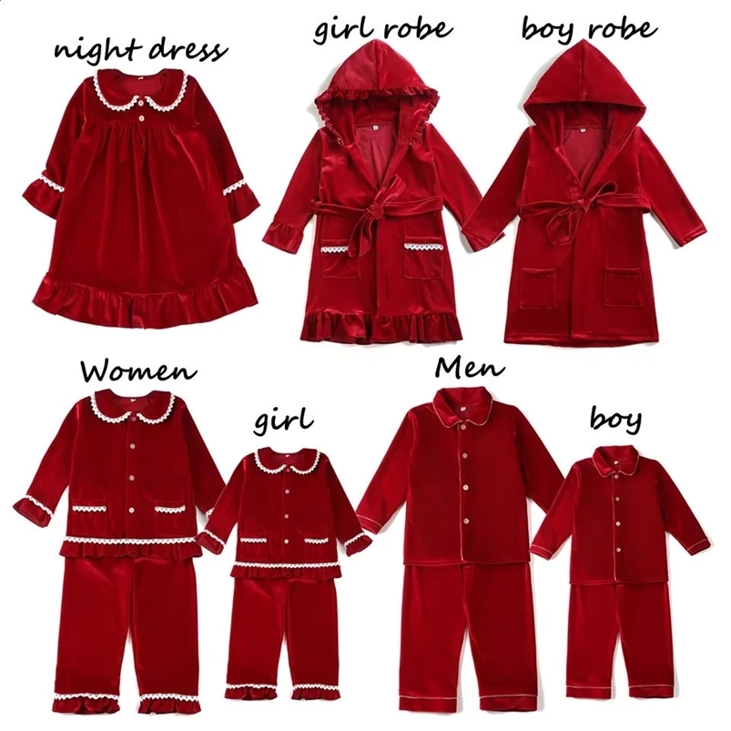Family Matching Set Pjs Christmas Mother Kids Pajamas Ruffle Baby Red Velvet Boys And Girls Pyjamas Sibling Sets 240910