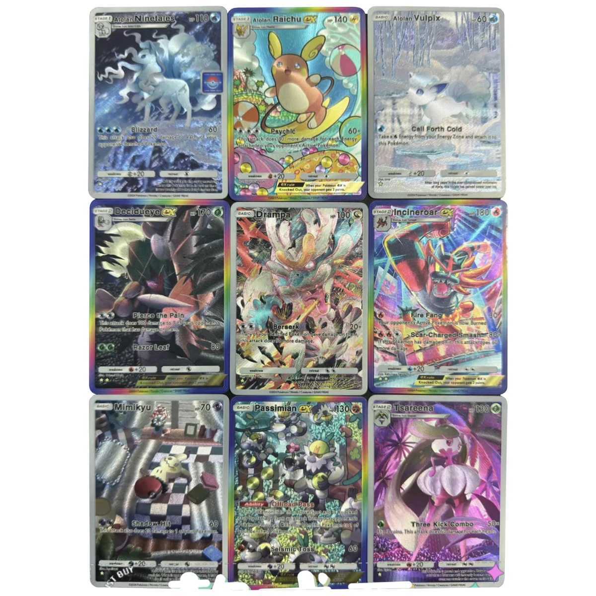 9Pcsset English Mimikyu Ninetales Drampa Raichu Texture Card Self Made Classic Game Anime Collection Cards Toy L250928E5TE-image-1077528206