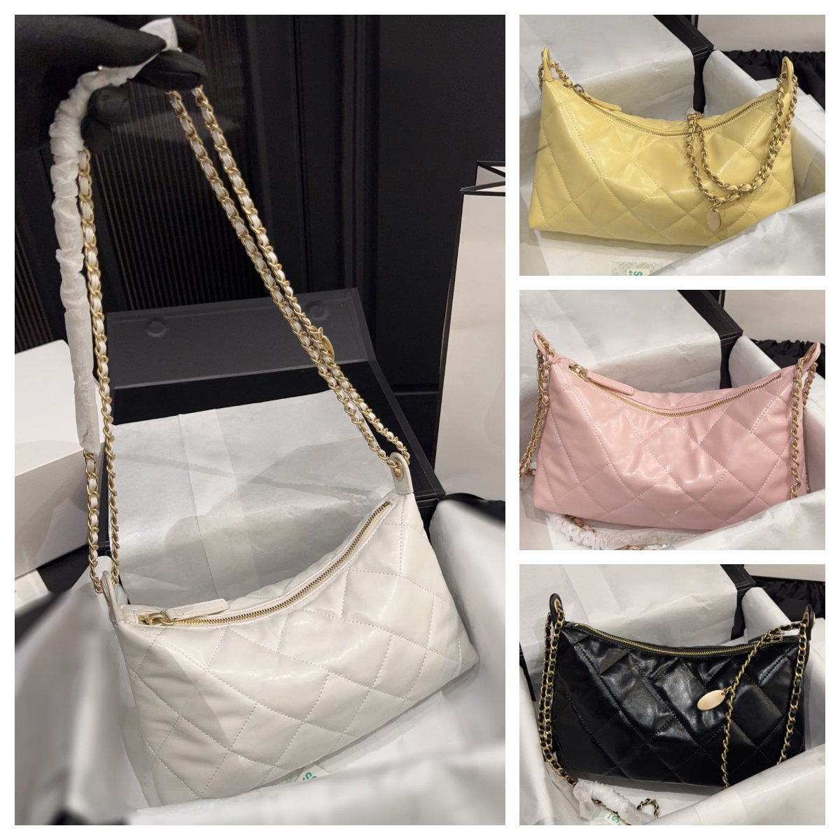 Designer Quilted Dumpling bag Coin Chain Hobo Shoulder Bag Women Slouchy Soft Leather Crossbody bag Chain Underarm bag Casual Soft Hobo bag Luxury W