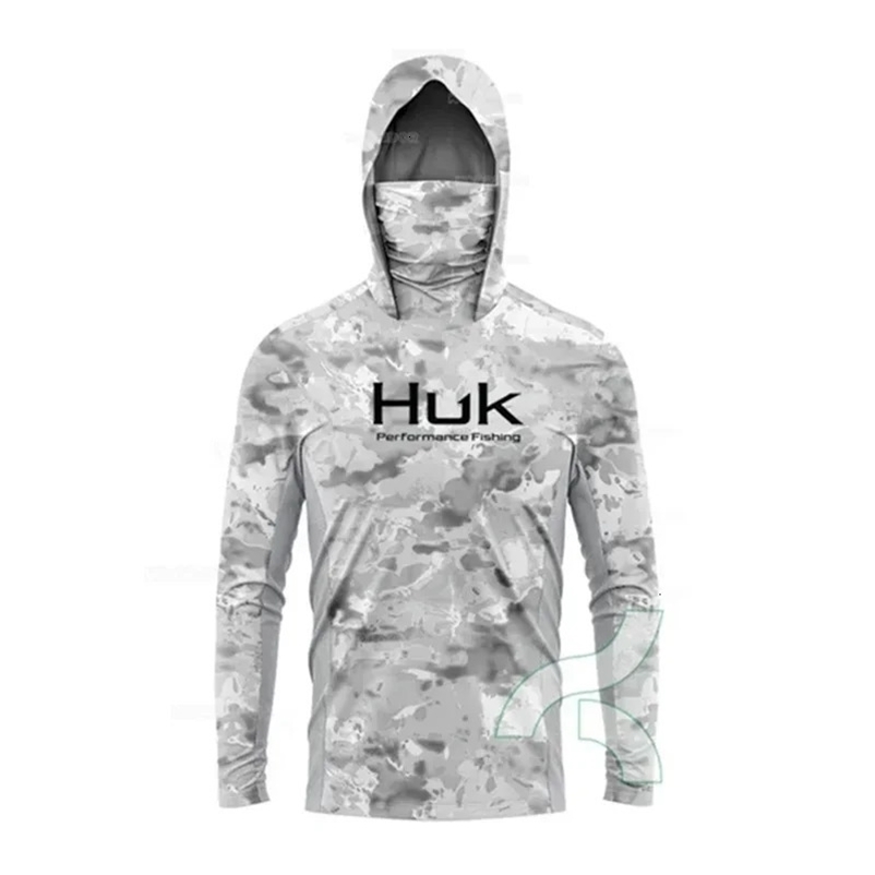 HUK fishing shirt long sleeved UV resistant fishing hooded shirt with face mask fishing suit outdoor sun protection T-shirt UPF 50 250113