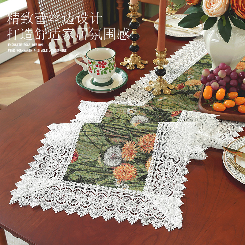 Retro dandelion table runner pastoral silk hollow lace tea flag cloth TV cabinet drawer cabinet long strip cloth RB2G01-image-1077614979