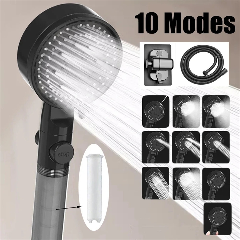 10 Spray Filtered Shower Head High-Pressure Handheld Water Saving Showerhead Fall Resistance Black White Bathroom Shower Nozzle 250520 M260320-image-1096056149