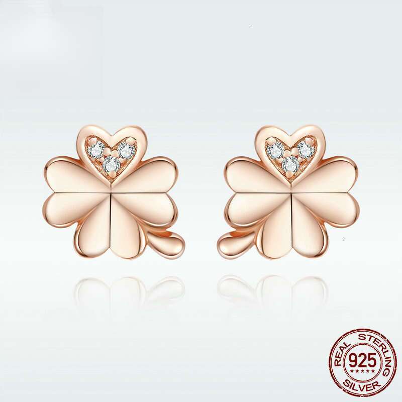 DHpet Aifule Four-leaf Clover for Women S Pure Rose Gold Plated Earrings Plant Personality Fashion Sier Ear Jewelry