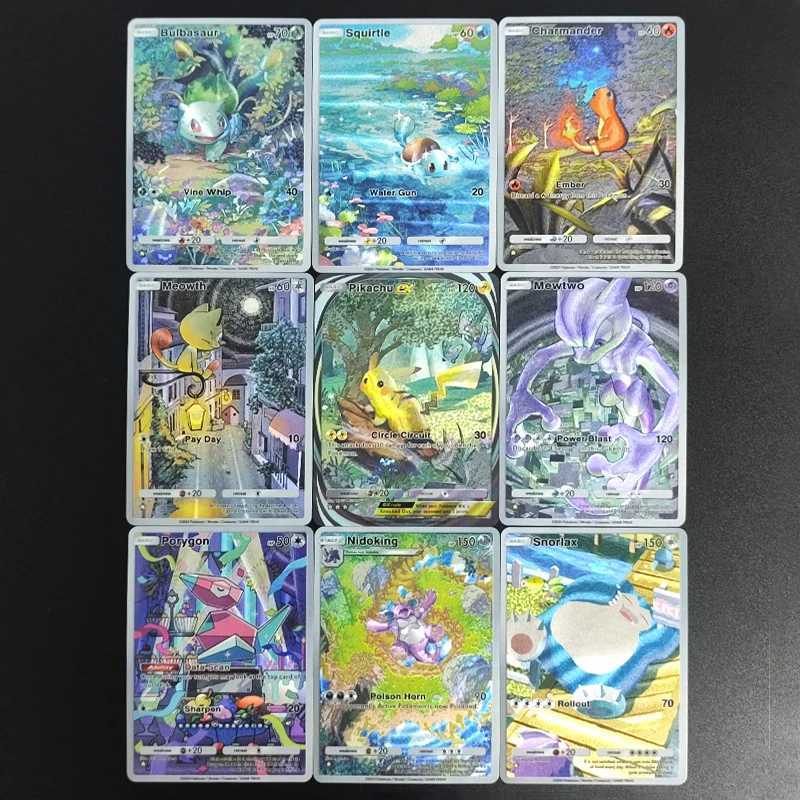9PCS DIY Card English Meowth Charmander Squirtle Bulbasaur Nidoking Hobby Collection Card Toy L250928RECQ-image-1077533718