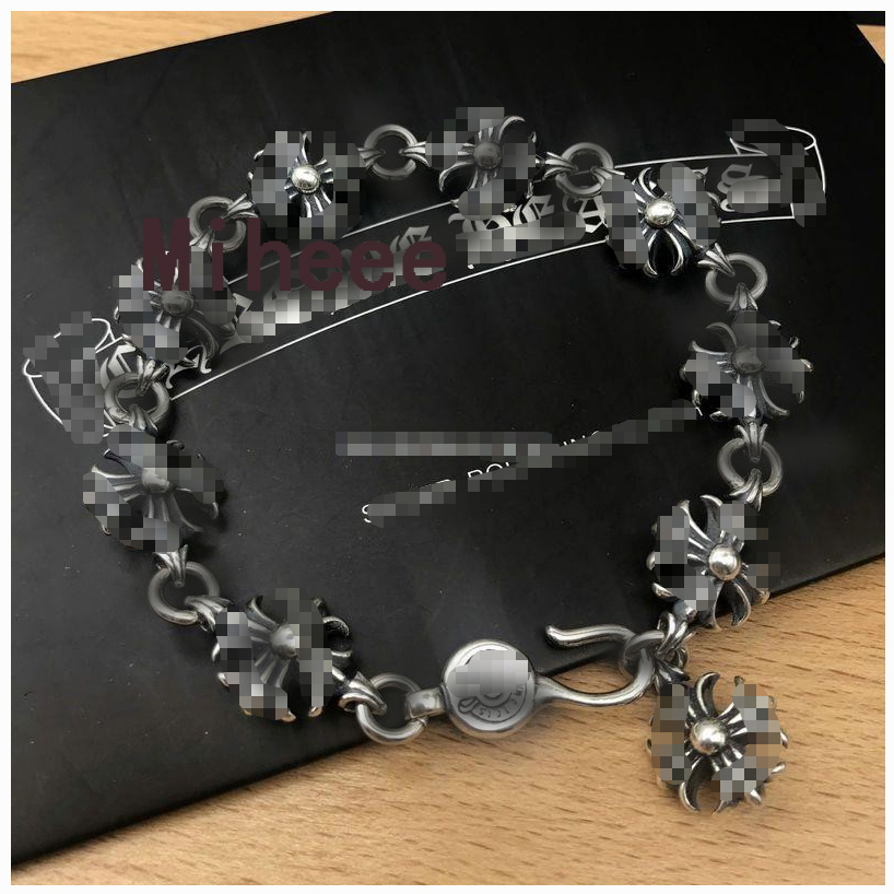 Fashion Cross Bangle Designer Chomed 925 Thai Silver Classic Unisex Bracelet High quality Heart Hip hop Vintage Cross Dice Detail Chain women men Ac