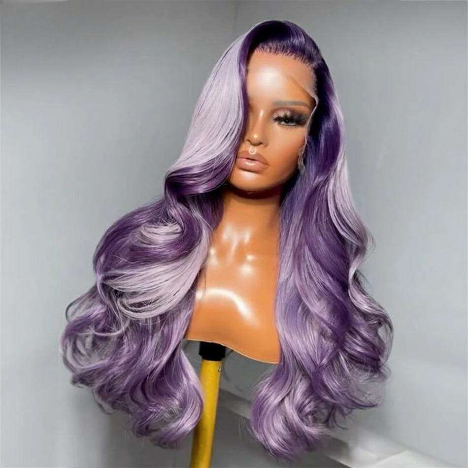 Highlight Dark Purple Colored Body Wave 13x6 Hd Lace Frontal Wigs PrePlucked Brazilian Remy Pre Cut Pre Bleached Glueless Human Hair Wig 43$