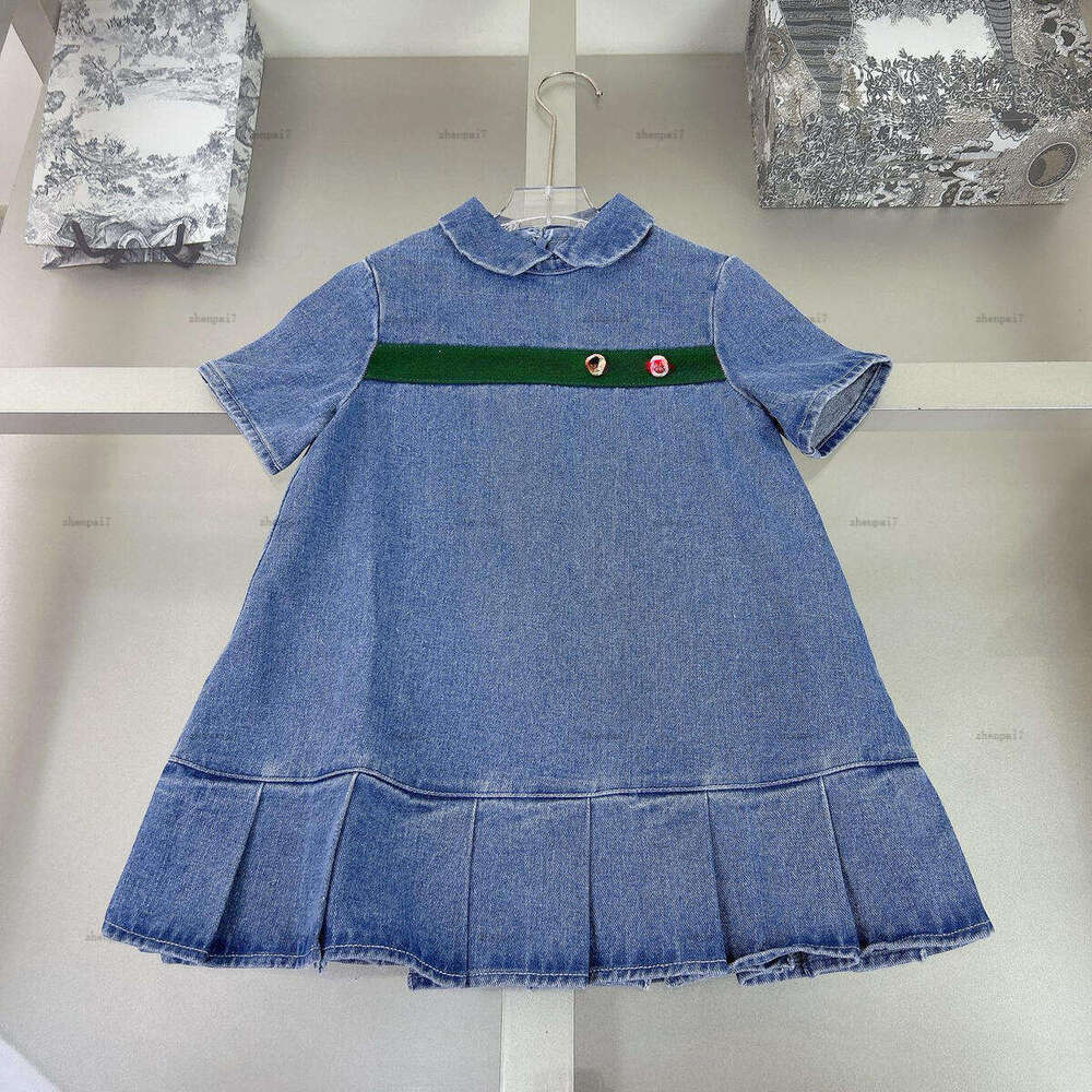 Top girls denim dress Short sleeve Princess dress kids designer clothes Summer Metal decoration baby skirt A014X01N156-image-1077869251